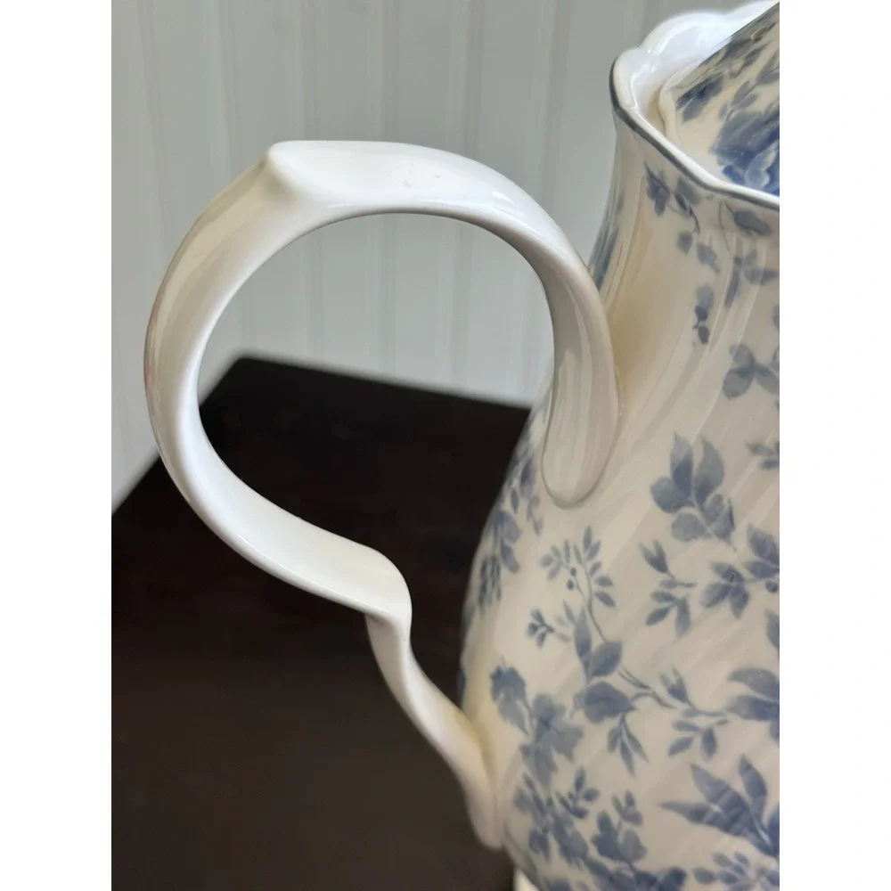 Nikko Tea Roses Coffee Pot & Creamer Blue Floral Japan Porcelain Set